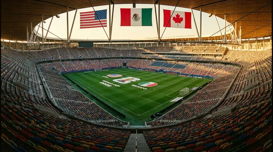 Panoramica dei Mondiali 2026 con stadi in USA, Messico e Canada