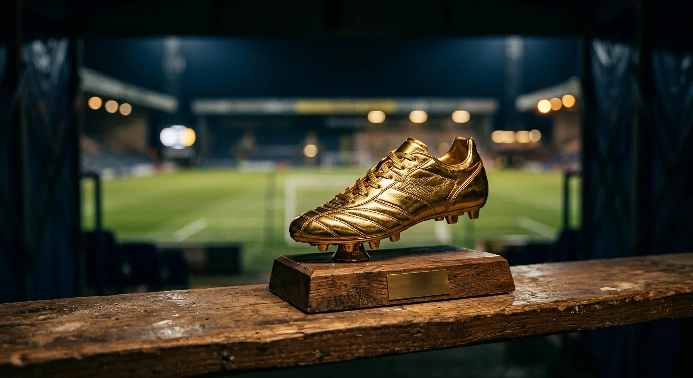Pallone da calcio in primo piano con lo stadio sullo sfondo durante un Mondiale